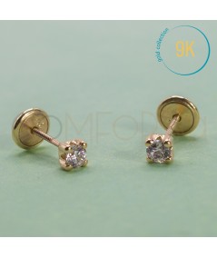 Boucle d’oreille bébé zircone 4 griffes 3mm or 9k