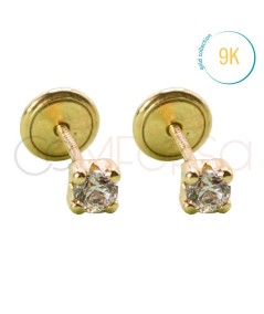 Boucle d’oreille bébé zircone 4 griffes 3mm or 9k