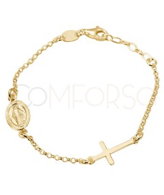 Bracelet enfant avec Vierge de la Médaille Miraculeuse et croix argent 925 plaqué or