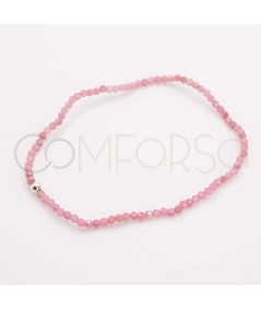 Bracelet élastique de pierres Pink Tourmaline argent 925