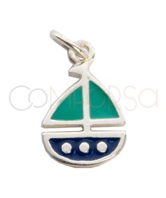 Pendentif voilier bleu 10 x 11mm argent 925