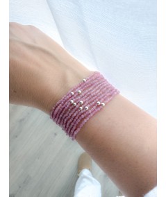 Bracelet élastique de pierres Pink Tourmaline argent 925