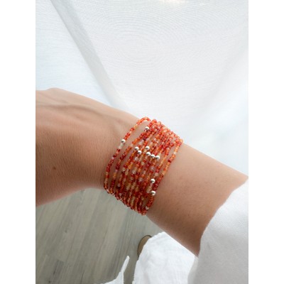 Bracelet élastique de pierres Agate Orange argent 925