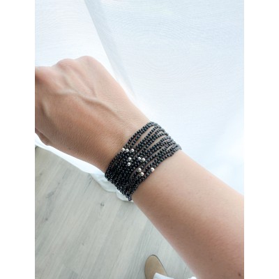 Bracelet élastique de pierres Spinelle Noire argent 925