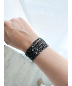 Bracelet élastique de pierres Spinelle Noire argent 925