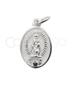 Médaille ovale Vierge du Carmel émaillée blanc 10 x 16mm argent 925