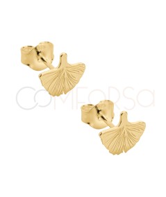 Boucles d'oreilles feuilles de Ginkgo Biloba 8mm argent 925 plaqué or