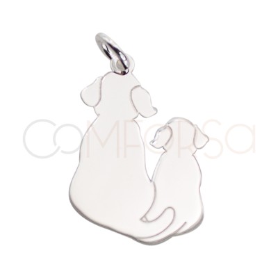 Pendentif deux chiens lisses 12 x 18mm argent 925