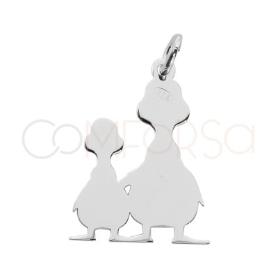 Pendentif maman canard et petit canard 14 x 20mm argent 925