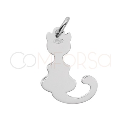 Pendentif chat lisse 11 x 18mm argent 925