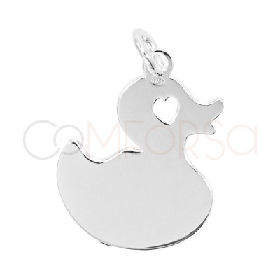 Pendentif canard avec cœur lisse 15mm argent 925