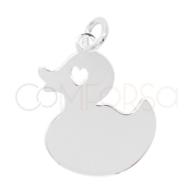 Pendentif canard avec cœur lisse 15mm argent 925