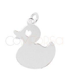 Pendentif canard avec cœur lisse 15mm argent 925