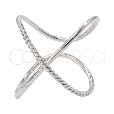 Bague X combinée bouclée argent 925