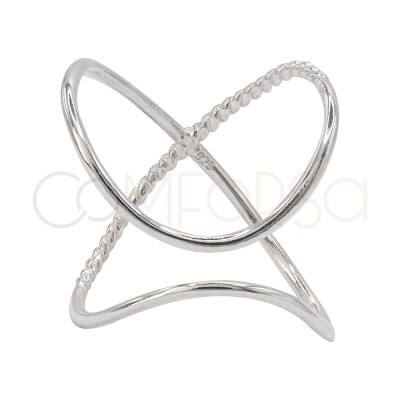 Bague X combinée bouclée argent 925