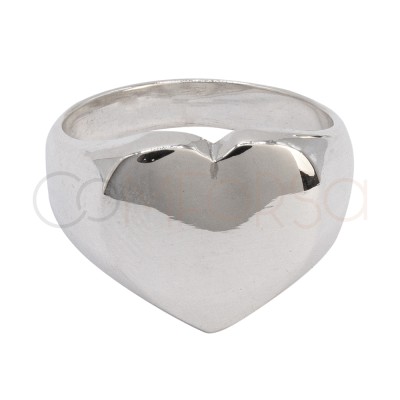 Gravure + Bague chevalière en forme de coeur 18 x 14mm argent 925