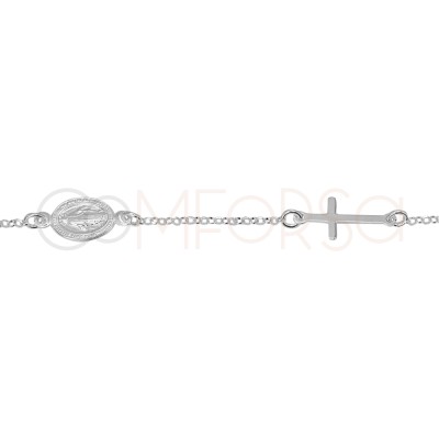 Bracelet Notre-Dame de la Médaille Miraculeuse avec croix 17 + 5cm Argent 925