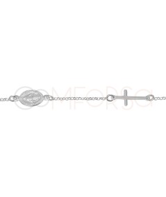 Bracelet Notre-Dame de la Médaille Miraculeuse avec croix 17 + 5cm Argent 925