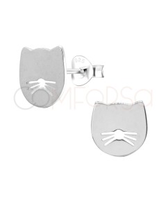 Boucle d'oreille tête de chat avec moustaches 12mm argent 925