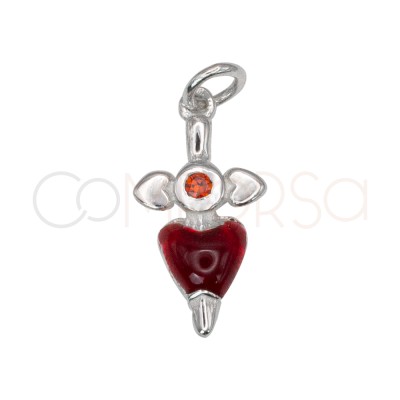 Pendentif dague avec zircone de cœur rouge 7 x 13mm argent 925