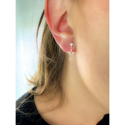 Boucle d’oreille cœur avec pendentif dague et zircone 7 x 12mm argent 925