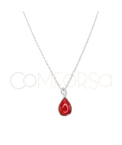 Collier larme corail pressé argent 925