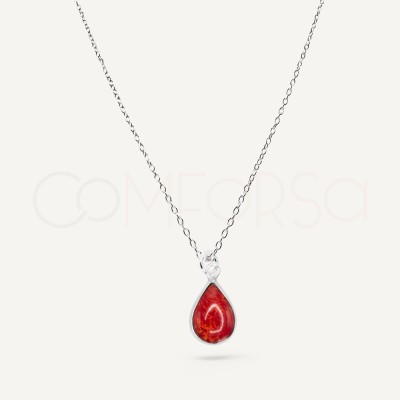 Collier larme corail pressé argent 925