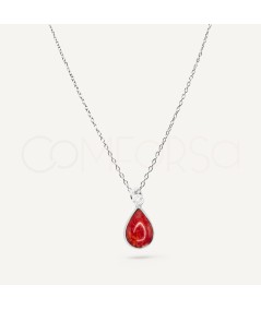 Collier larme corail pressé argent 925