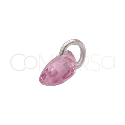 Pendentif larme flottante rose 4 x 6 mm argent 925