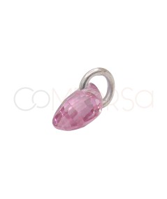 Pendentif larme flottante rose 4 x 6 mm argent 925