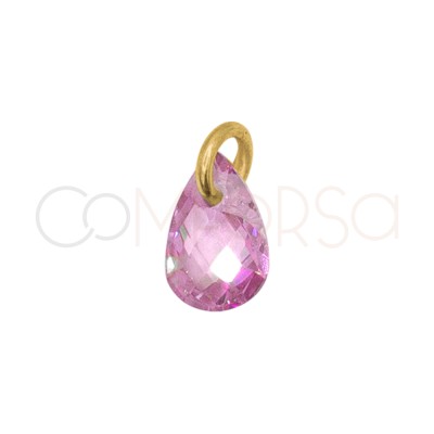 Pendentif larme flottante rose 4 x 6 mm argent 925