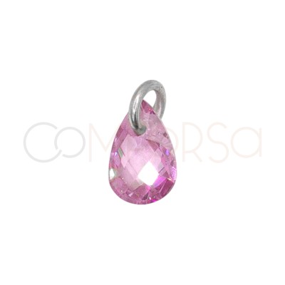 Pendentif larme flottante rose 6 mm argent 925 plaqué or