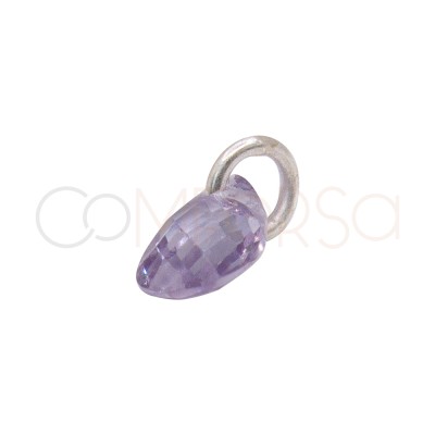 Pendentif larme flottante lilas 4 x 6 mm argent 925