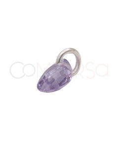 Pendentif larme flottante lilas 4 x 6 mm argent 925