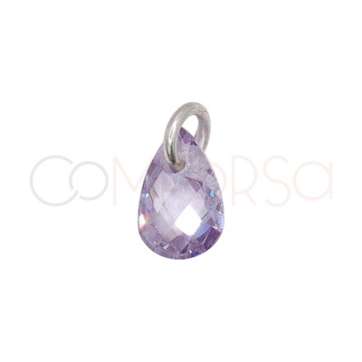 Pendentif larme flottante lilas 4 x 6 mm argent 925