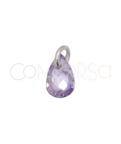 Pendentif larme flottante lilas 4 x 6 mm argent 925