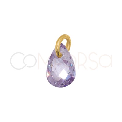 Pendentif larme flottante lilas 4 x 6 mm argent 925 plaqué or