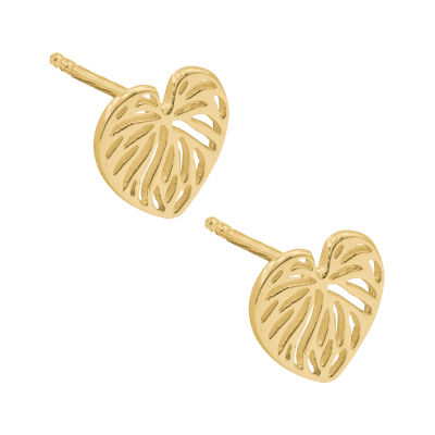 Boucles d'oreilles feuille de monstera ajourées 10 x 10 mm argent 925 plaqué or