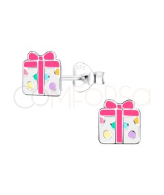 Boucles d'oreilles cadeau avec nœud rose 6 x 7 mm en argent 925