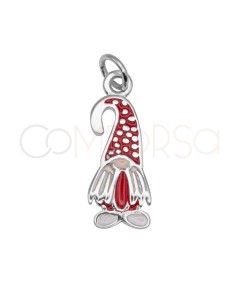 Pendentif lutin avec bonnet rouge 8 x 17 mm en argent 925