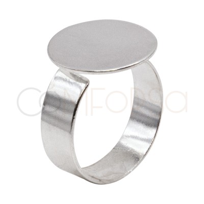 Bague plaque ajustable 15 mm argent 925