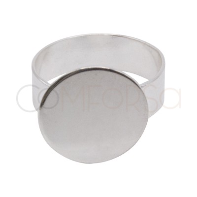 Bague plaque ajustable 15 mm argent 925