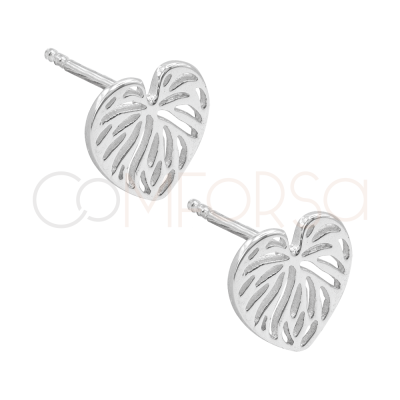 Boucles d'oreilles feuille de monstera ajourées 10 x 10 mm argent 925 plaqué or