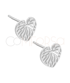 Boucles d'oreilles feuille de monstera ajourées 10 x 10 mm argent 925 plaqué or