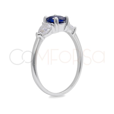 Bague solitaire avec zircones de couleur saphir et cristal argent 925