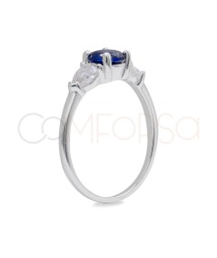 Bague solitaire avec zircones de couleur saphir et cristal argent 925