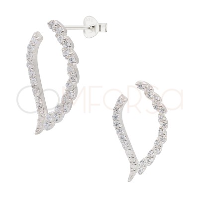 Boucles d’oreilles ailes avec zircones cristal 11 x 20 mm argent 925