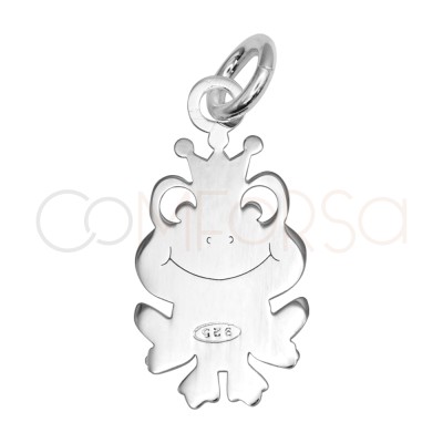 Pendentif grenouille avec couronne 8,5 x 16,5 mm argent 925