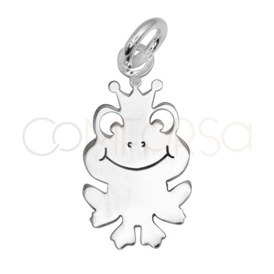 Pendentif grenouille avec couronne 8,5 x 16,5 mm argent 925