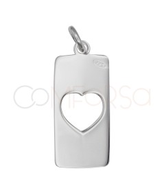 Pendentif plaque avec cœur ajouré et flèche 9 x 21 mm argent 925